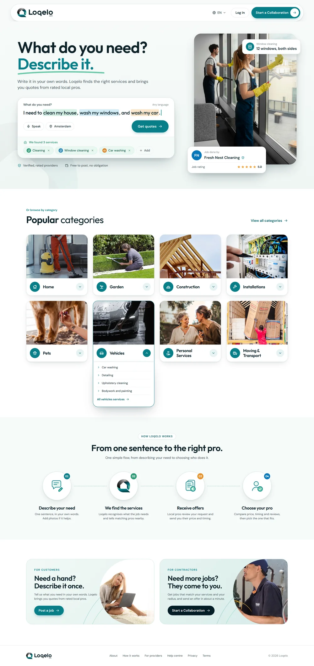 Loqelo customer home screen